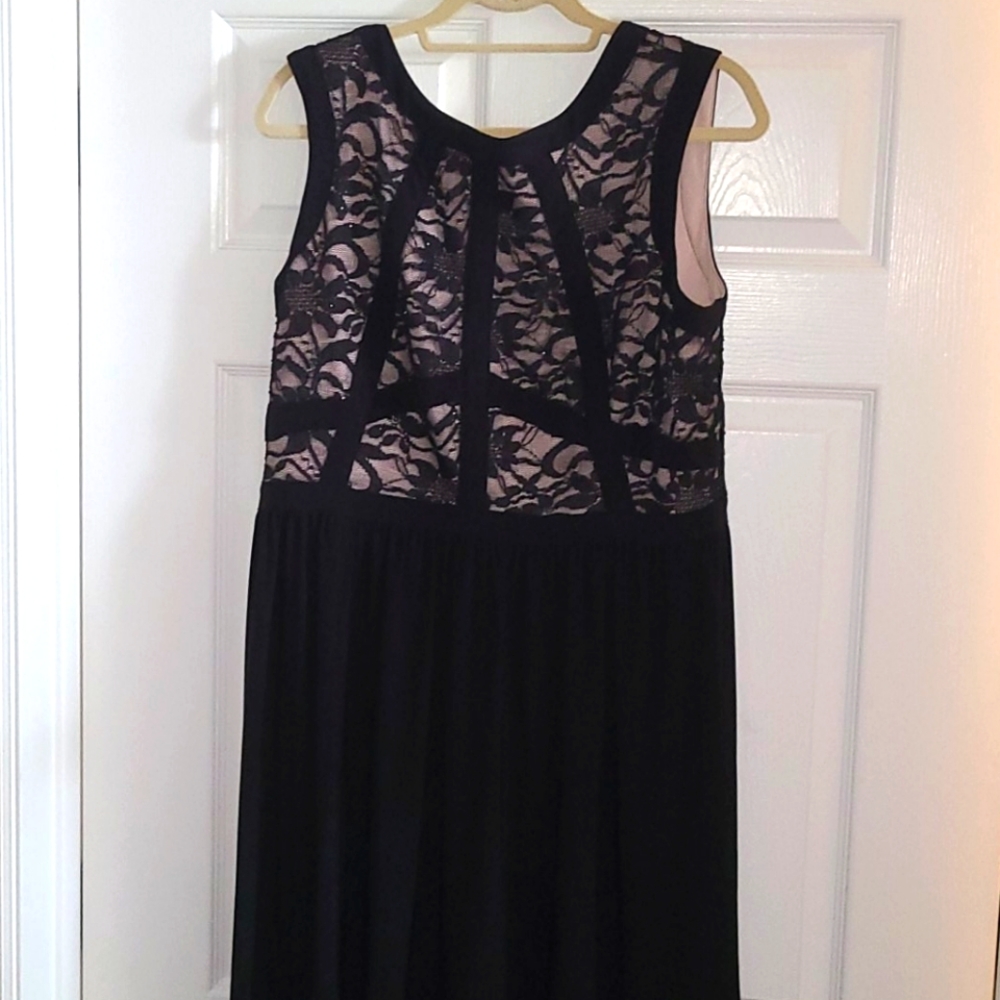 R&M Richards Black and Nude Hi-Low Dress